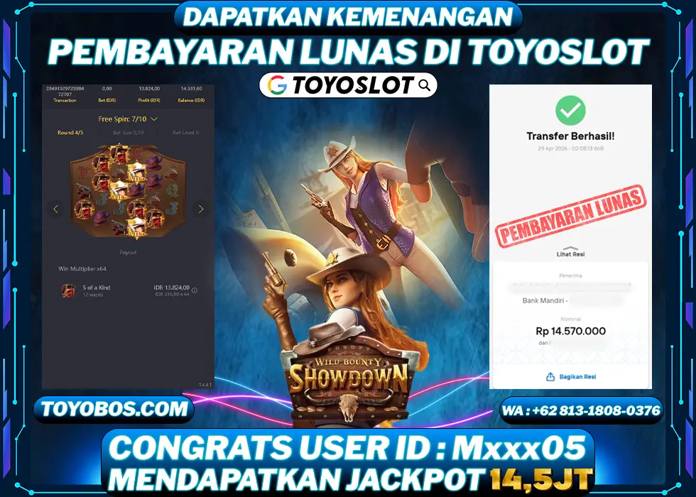 TOYOSLOT - BUKTI KEMENANGAN Wild Bounty Showdown Rp14,500,000,- LUNAS